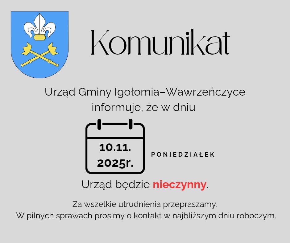 Kominikat. Gmina Igołomia-Wawrzeńczyce