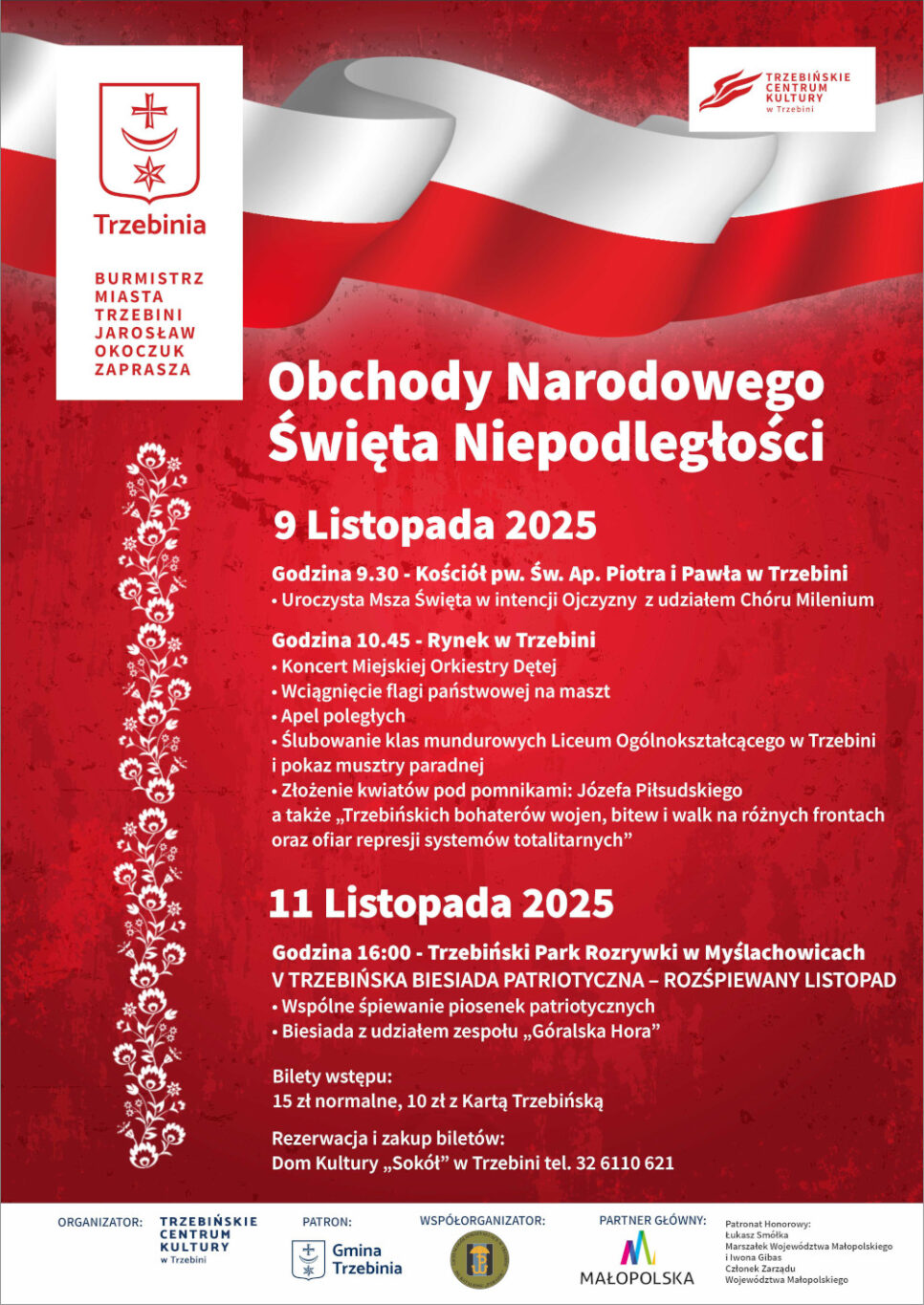 Zapraszamy na uroczyste obchody Święta Niepodległości. Gmina Trzebinia