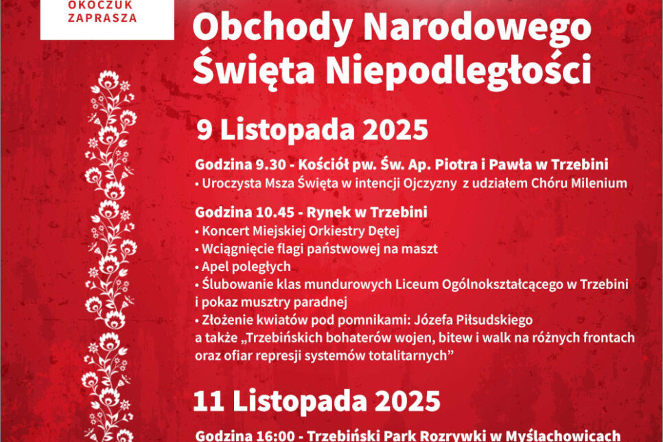 Zapraszamy na uroczyste obchody Święta Niepodległości. Gmina Trzebinia