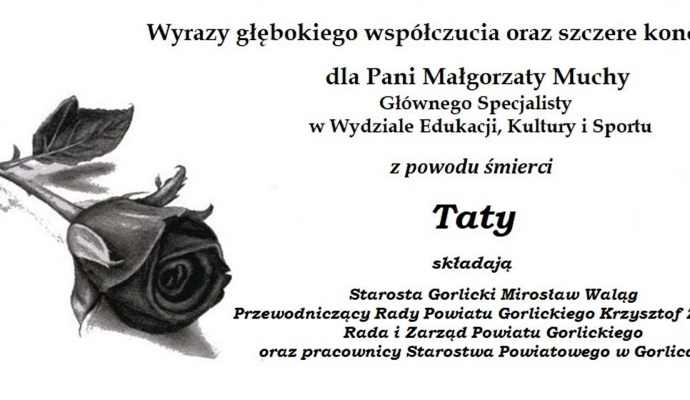 Wyrazy głębokiego współczucia z powodu śmierci ojca. Gorlice