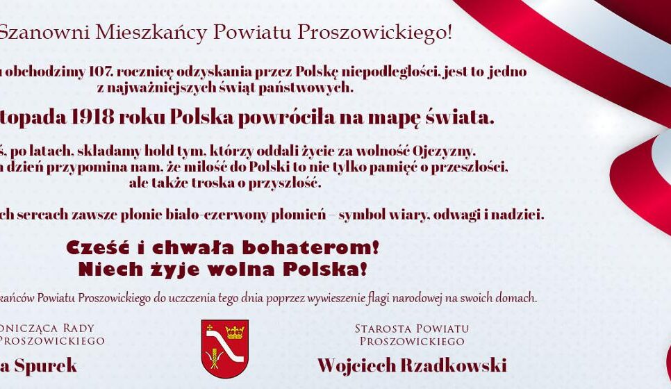 107. rocznica odzyskania przez Polskę niepodległości. Proszowice