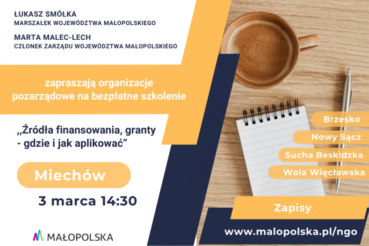 Małopolska wspiera organizacje pozarządowe – zaproszenie na bezpłatne szkolenia. Małopolska