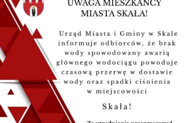 Informacja o braku wody. Gmina Skała