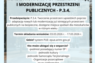 OGŁOSZENIE O NABORZE – Poprawa dostępu do małej infrastruktury publicznej – Przedsięwzięcie P.3.4.. Gmina Drwina