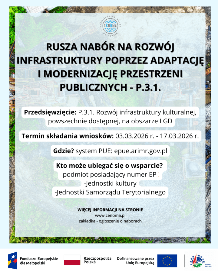 Nabór na Rozwój infrastruktury poprzez adaptację i modernizację przestrzeni publicznych – P.3.1.. Gmina Drwina