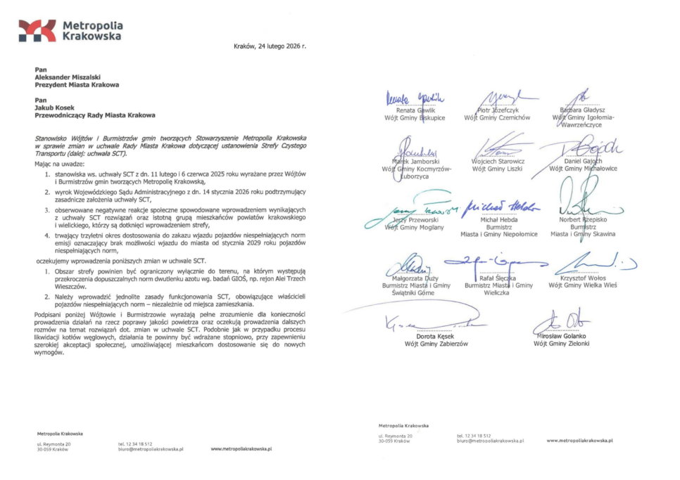 Gminy Metropolii Krakowskiej wspólnie w sprawie Strefy Czystego Transportu. Gmina Zielonki